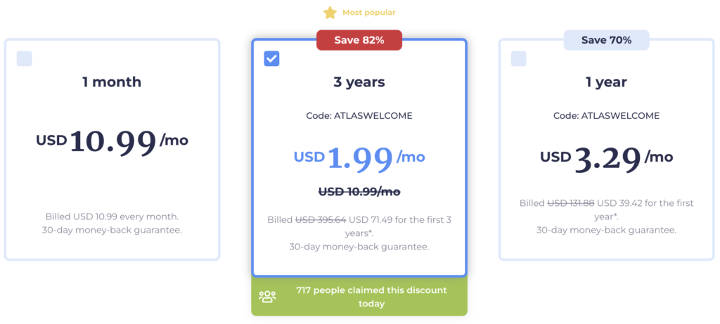 Atlas VPN pricing March 2022